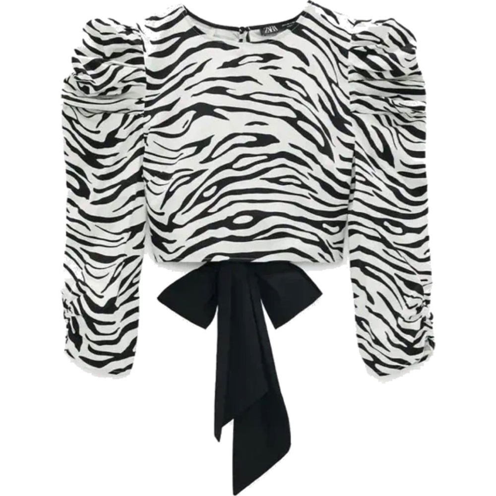 SALE - Zara Zebra Print Open Back Crop Top with Ribbon